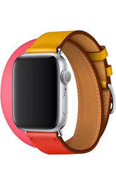 Curea Ceas Apple Watch Leather Monarch Spiral Pink/Yellow - WATCHERS