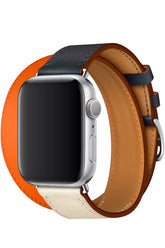 Curea Ceas Apple Watch Leather Monarch Spiral Orange/Beige - WATCHERS