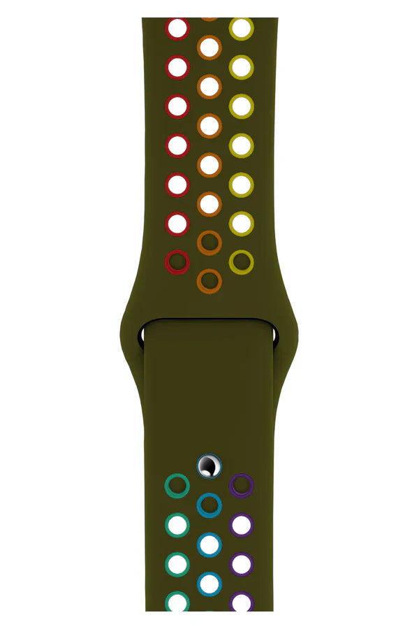 Curea Ceas Apple Watch Sport Silicon Olive Rainbow - WATCHERS
