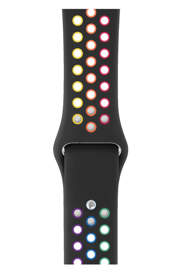 Curea Ceas Apple Watch Silicon Sport Black Rainbow - WATCHERS