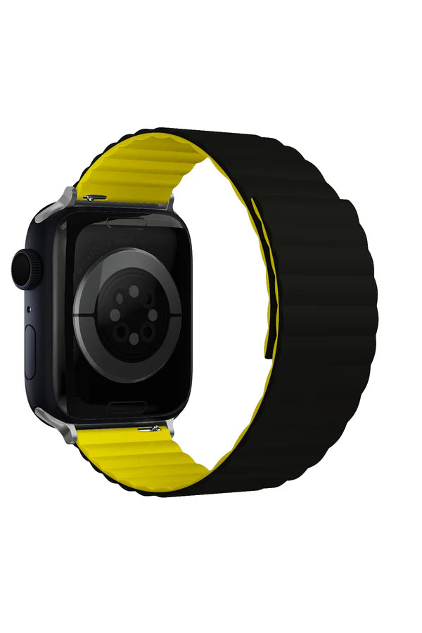 Curea Ceas Apple Watch Silicon Louis Black/Yellow - WATCHERS