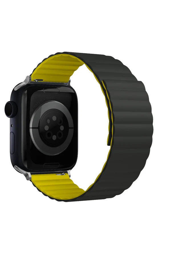 Curea Ceas Apple Watch Silicon Louis Dark Gray/Yellow - WATCHERS