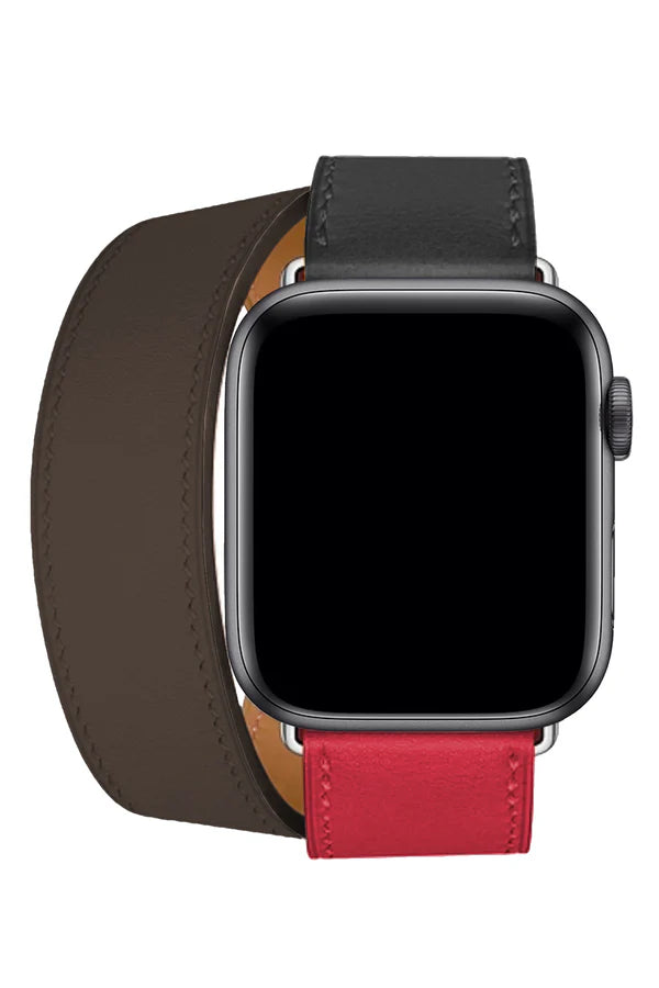 Curea Ceas Apple Watch Leather Monarch Spiral Brown/Red - WATCHERS