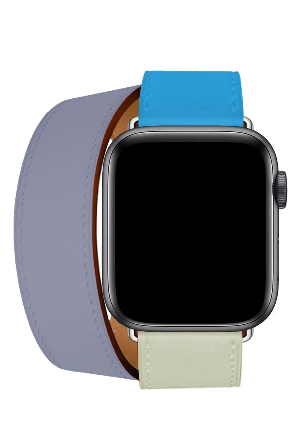 Curea Ceas Apple Watch Leather Monarch Spiral Light Blue/Cream - WATCHERS